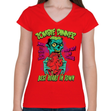 PRINTFASHION Zombi vacsi - Női V-nyakú póló - Piros női póló