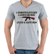 PRINTFASHION Zombiapokalipszis - Férfi V-nyakú póló - Sport szürke férfi póló