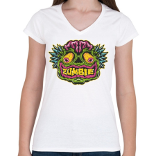 PRINTFASHION Zombie face - zombi arc graffiti - Női V-nyakú póló - Fehér női póló