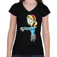 PRINTFASHION Zombie girl - Női V-nyakú póló - Fekete női póló