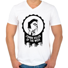 PRINTFASHION Zombie killer of the week - Férfi V-nyakú póló - Fehér férfi póló