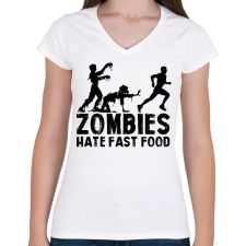 PRINTFASHION Zombies hate - Női V-nyakú póló - Fehér női póló