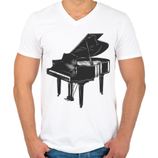 PRINTFASHION Zongora - Férfi V-nyakú póló - Fehér