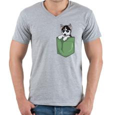 PRINTFASHION ZSEB-Husky - Férfi V-nyakú póló - Sport szürke