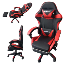 Pro-X COMFORT Gamer szék masszírozó funkcióval és lábtartóval - fekete-piros forgószék
