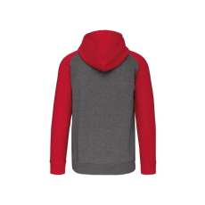 PROACT kétszínű cipzáras kapucnis kapucnis pulóver PA380, Grey Heather/Sporty Red-M