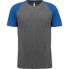 PROACT kétszínű raglános rövid ujjú unisex sportpóló PA4010, Grey Heather/Sporty Royal Blue Heather-XL férfi póló