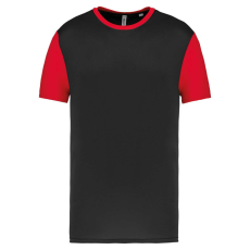 PROACT kétszínű rövid ujjú környakas unisex sportpóló PA4023, Black/Sporty Red-XS