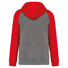 PROACT PA369 kétszínű raglán ujjú kapucnis pulóver Proact, Grey Heather/Sporty Red-L