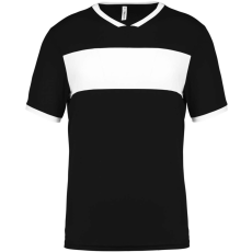 PROACT PA4000 rövid ujjú V-nyakú férfi sportpóló, kontrasztos betéttel Proact, Black/White-3XL