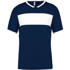 PROACT PA4000 rövid ujjú V-nyakú férfi sportpóló, kontrasztos betéttel Proact, Sporty Navy/White-L