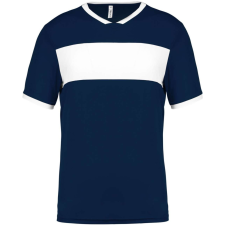 PROACT PA4000 rövid ujjú V-nyakú férfi sportpóló, kontrasztos betéttel Proact, Sporty Navy/White-XL férfi póló