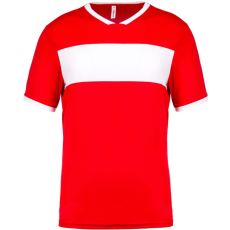 PROACT PA4000 rövid ujjú V-nyakú férfi sportpóló, kontrasztos betéttel Proact, Sporty Red/White-3XL