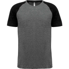 PROACT PA4010 kétszínű raglános rövid ujjú unisex sportpóló Proact, Grey Heather/Black Heather-3XL