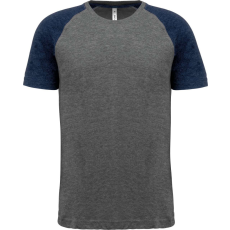 PROACT PA4010 kétszínű raglános rövid ujjú unisex sportpóló Proact, Grey Heather/Sporty Navy Heather-3XL
