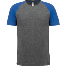 PROACT PA4010 kétszínű raglános rövid ujjú unisex sportpóló Proact, Grey Heather/Sporty Royal Blue Heather-3XL