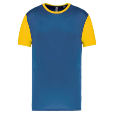 PROACT PA4023 kétszínű rövid ujjú környakas unisex sportpóló Proact, Sporty Royal Blue/Sporty Yellow-XL