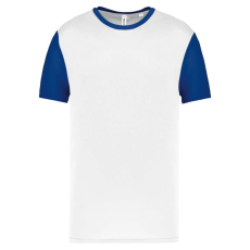 PROACT PA4023 kétszínű rövid ujjú környakas unisex sportpóló Proact, White/Dark Royal Blue-M