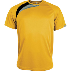 PROACT PA436 unisex rövid ujjú kereknyakú sportpóló színes panelekkel Proact, Sporty Yellow/Black/Storm Grey-M