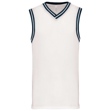 PROACT V-nyakú hálós anyagú sporttrikó kontrasztos szélekkel PA4004, White/Navy-3XL munkaruha