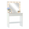 PROCART Masa de toaleta, oglinda iluminata cu 12 LED-uri alb cald, 80x40x140 cm, MDF, alb