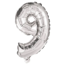 Procos Számos fólia lufi ezüst színben – 9-es szám 86cm party kellék