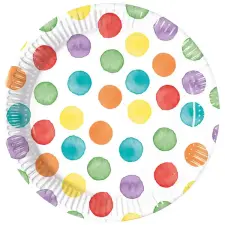 Procos Színes pöttyös papírtányér 8db-os szett 23cm party kellék