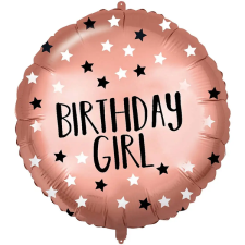 Procos Szülinapi fólia lufi – "Birthday Girl" felirattal, rózsaarany csillagos 46cm party kellék
