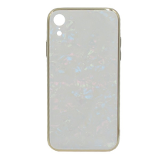 PRODA BAYNO telefonvédő Apple iPhone XR 6.1 szilikon keret (BUMPER, edzett üveg hátlap, márvány minta) fehér tok és táska