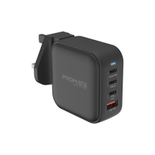 Promate GaNPort4-100PD 3x USB-C / USB-A Hálózati töltő - Fekete (100W) mobiltelefon kellék