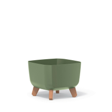 PROSPERPLAST Gracia Square Dizájner Virágtartó Földzöld 24 cm Fa Lábakkal, 5db-os csomag kerti tárolás