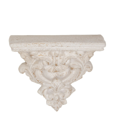 Provence koptatott krémfehér fali polc faragott mintával 23x26x11cm bútor