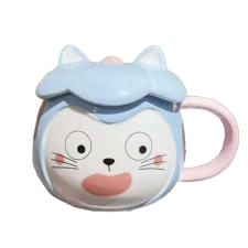 Pufo Crazy Cat kerámia csésze kávéhoz vagy teához, 300 ml, kék bögrék, csészék