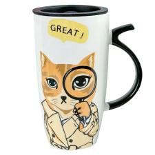 Pufo Detective magas kerámia bögre fedővel, kávéhoz vagy teához, 450 ml bögrék, csészék