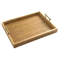 Pufo Elegáns Pufo bambusz tálca fém fogantyúval a tálaláshoz, 32 x 22 cm konyhai eszköz