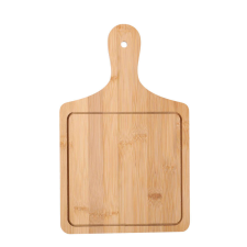 Pufo fa bambusz tányér fogantyúval ételek, előételek, pizza tálalásához, 32 x 20, barna konyhai eszköz