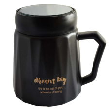 Pufo Inspire kerámia bögre tetővel kávéhoz vagy teához, 350 ml, fekete bögrék, csészék
