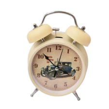 Pufo Retro Car asztali ébresztőóra, fém, 15 cm, fehér ébresztőóra