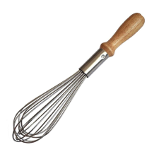 Pufo rozsdamentes acél huzal fa nyéllel konyhába vagy cukrászdába, 35 cm, barna/ezüst konyhai eszköz