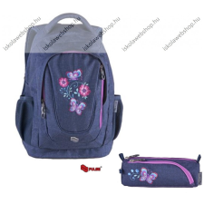 Pulse "Music Jeans Flower" lila hátizsák + tolltartó szett (121410) iskolatáska
