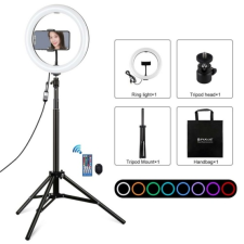 PULUZ 26cm RGB Színes LED Körfény körlámpa Ringlight + 165cm tripod állvány stúdió lámpa