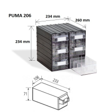  PUMA 206 fiókos tároló rendszer (6db) csavartartó doboz papírárú, csomagoló és tárolóeszköz