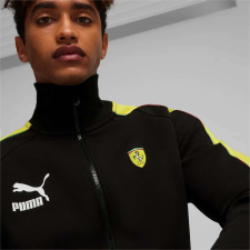 Puma Ferrari Race Iconic T7 férfi cipzáros pulóver, fekete-sárga, S24 férfi pulóver, kardigán