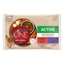 Purina One Mini Active ,Nedves Kutyaeledel, Marhahús / Kacsa, 4 x 85 g kutyaeledel