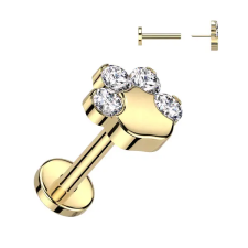  Push-in 316L Arany Színű Egyenesszárú Labret Piercing Fehér Színű Cirkónia Kővel egyéb ékszer