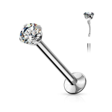 Push-in labret 6mm (ezüst színű, 3mm crystal kővel) testékszer