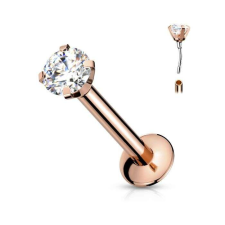 Push-in labret (rosegold színű, 2mm crystal kővel) testékszer