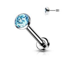 Push-in titán labret 6mm (ezüst színű, türkiz kővel) testékszer