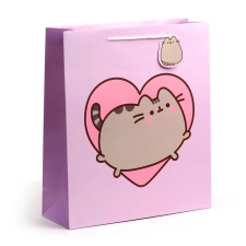 Pusheen cicás ajándéktáska, 40x35x12cm, extra nagy, macska szívvel ajándéktasak