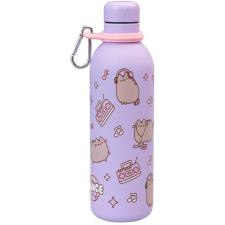 Pusheen cicás kulacs, fém, 500ml, Moments, lila kulacs, kulacstartó